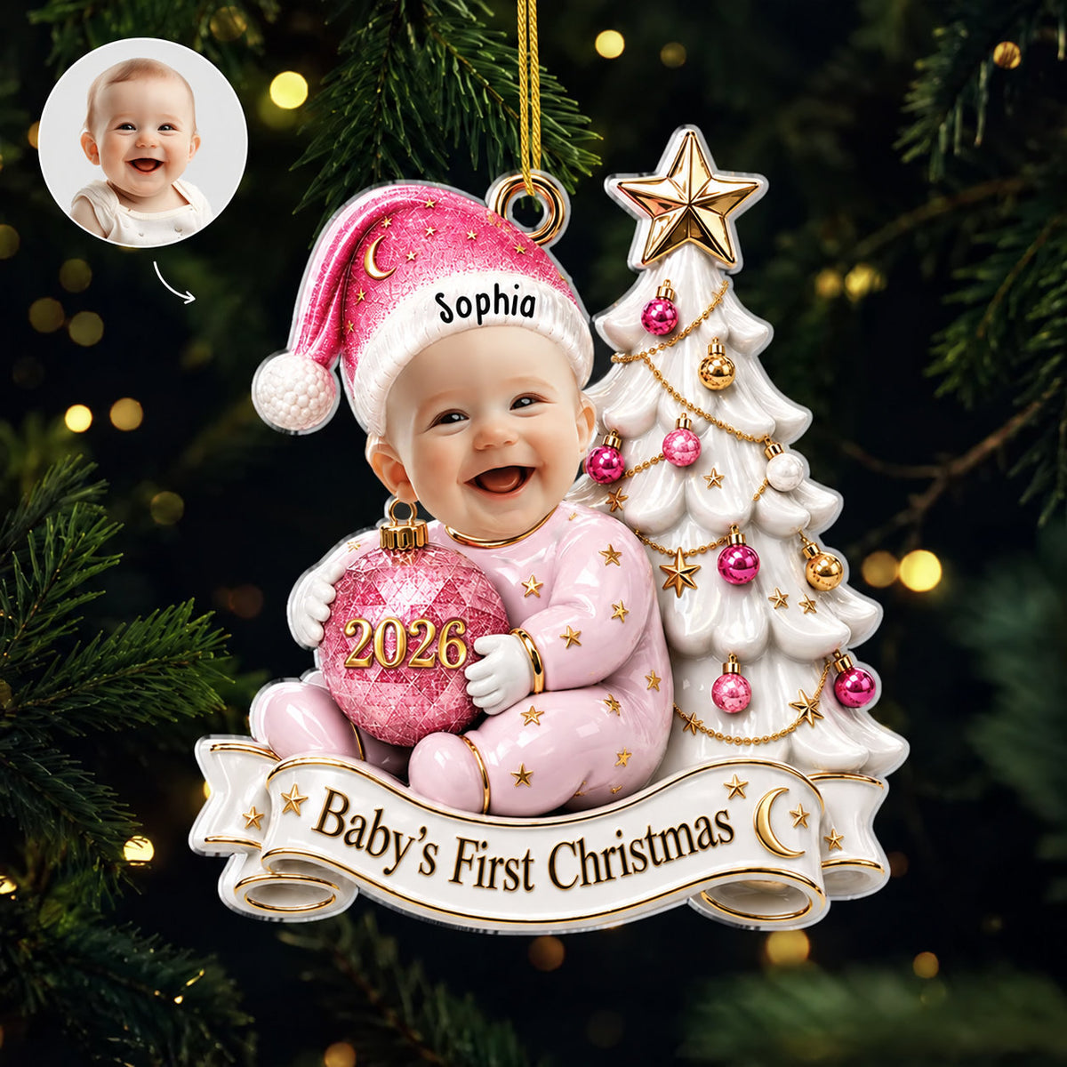 Personalized Baby First Christmas Photo Ornament