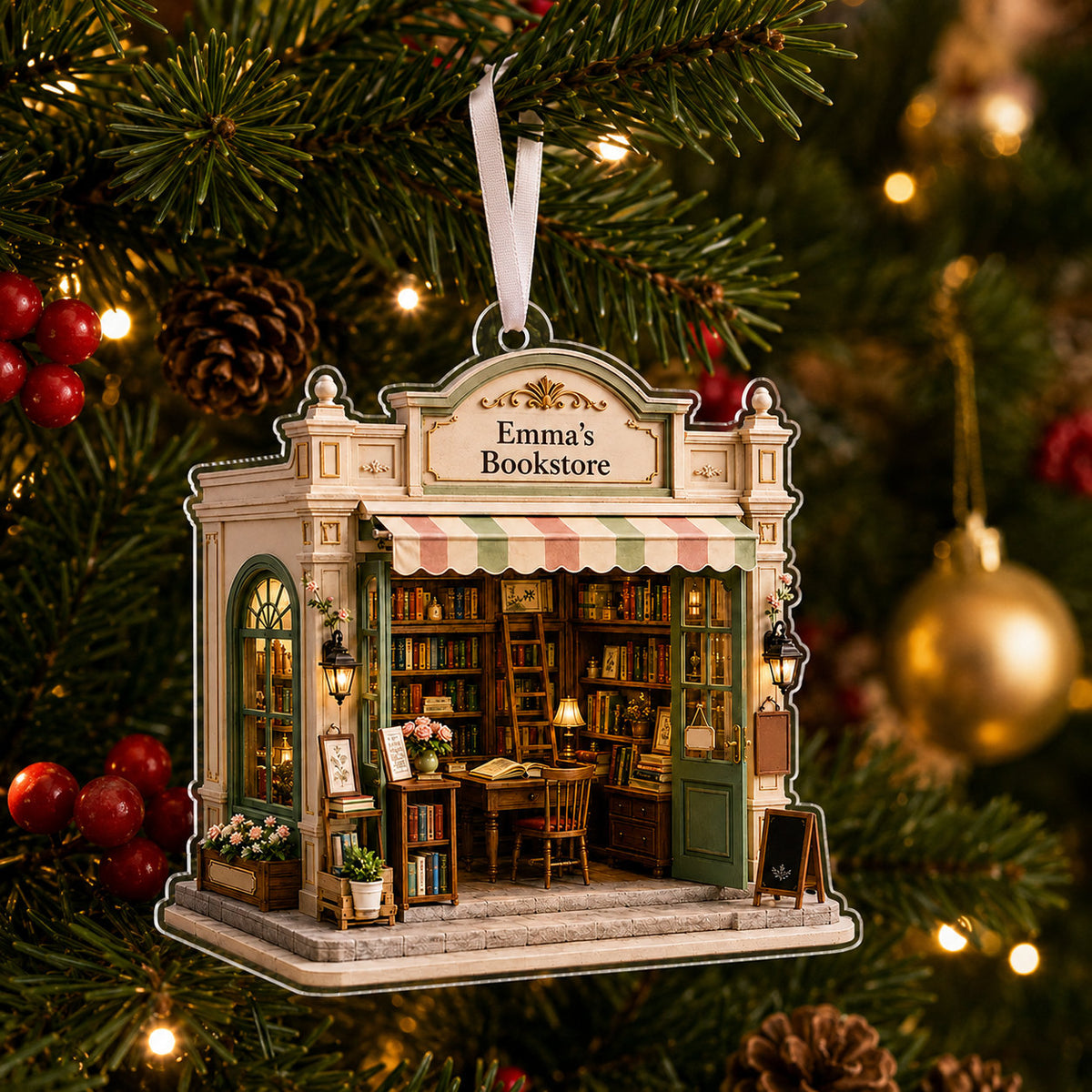 Personalized Bookstore Christmas Ornament, Book Love Gift design example