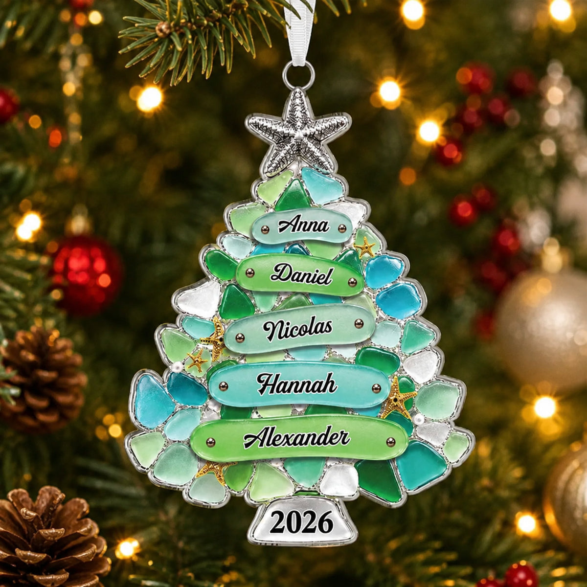 Personalized Sea Glass Family Christmas Ornament
