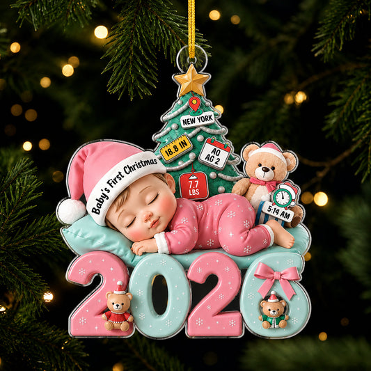 Personalized Baby First Christmas Birth Details Ornament design example