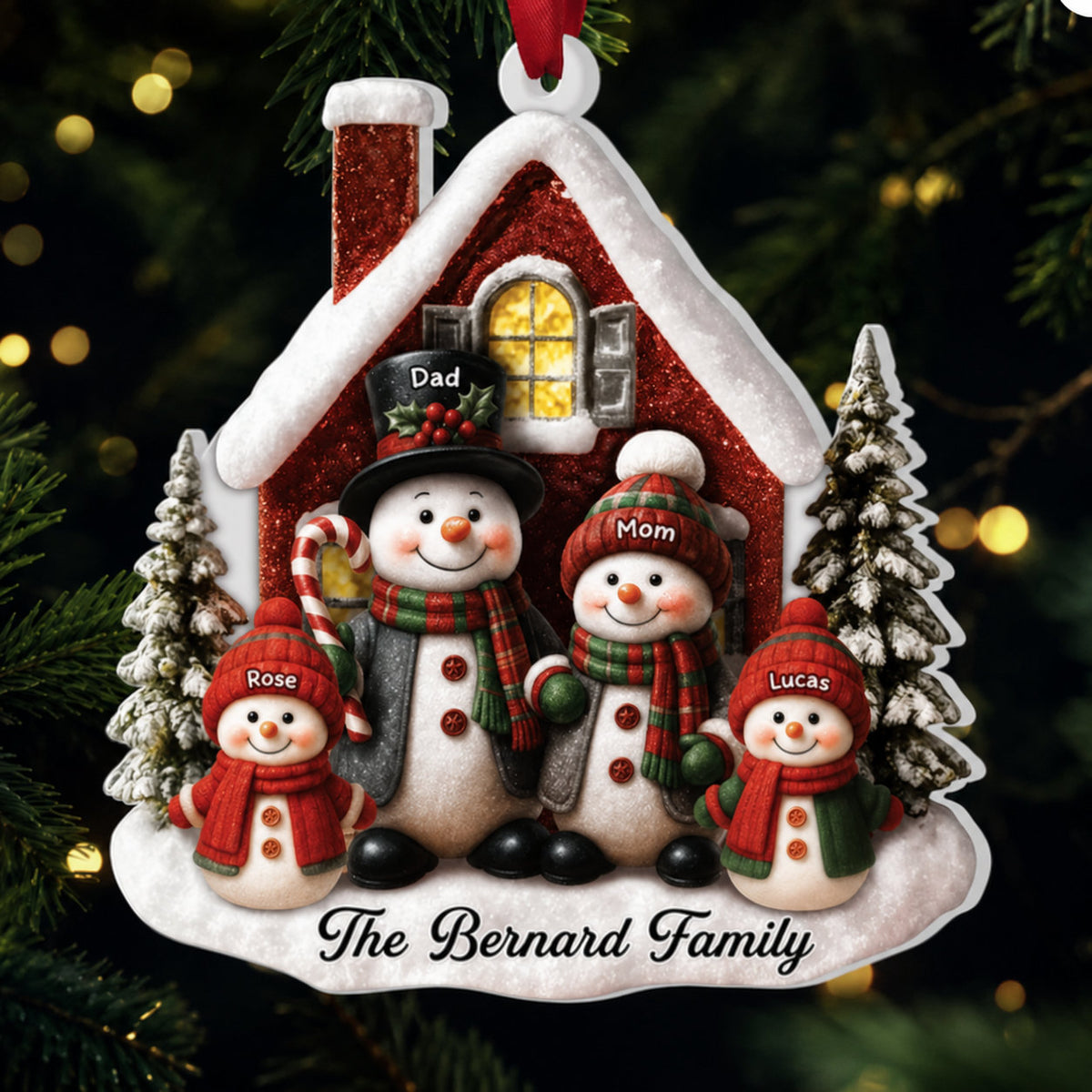 Personalized Snowman Family Christmas 2 Layer Ornament