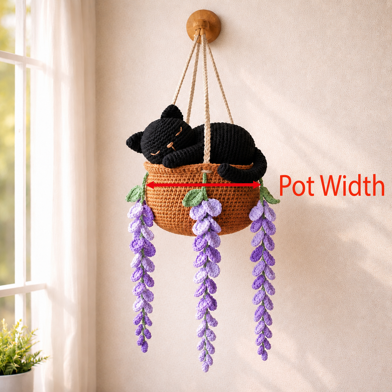 Lavender Midnight Nap - Handmade Crochet Black Cat Hanging Gift
