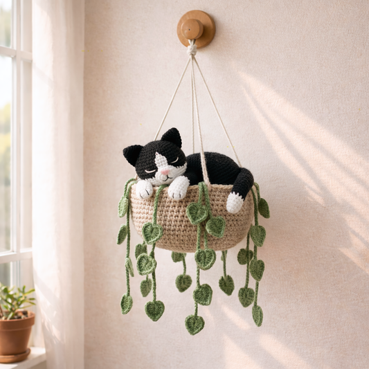 Crochet Sleeping Tuxedo Cat – Cozy Gift for Cat Lovers