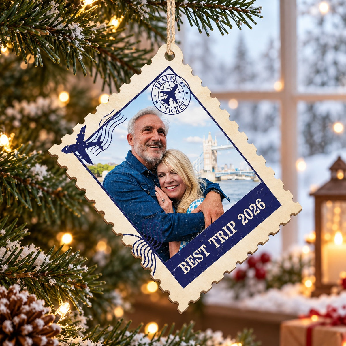 Personalized Travel Photo Christmas Ornament Wooden Postcard Keepsake