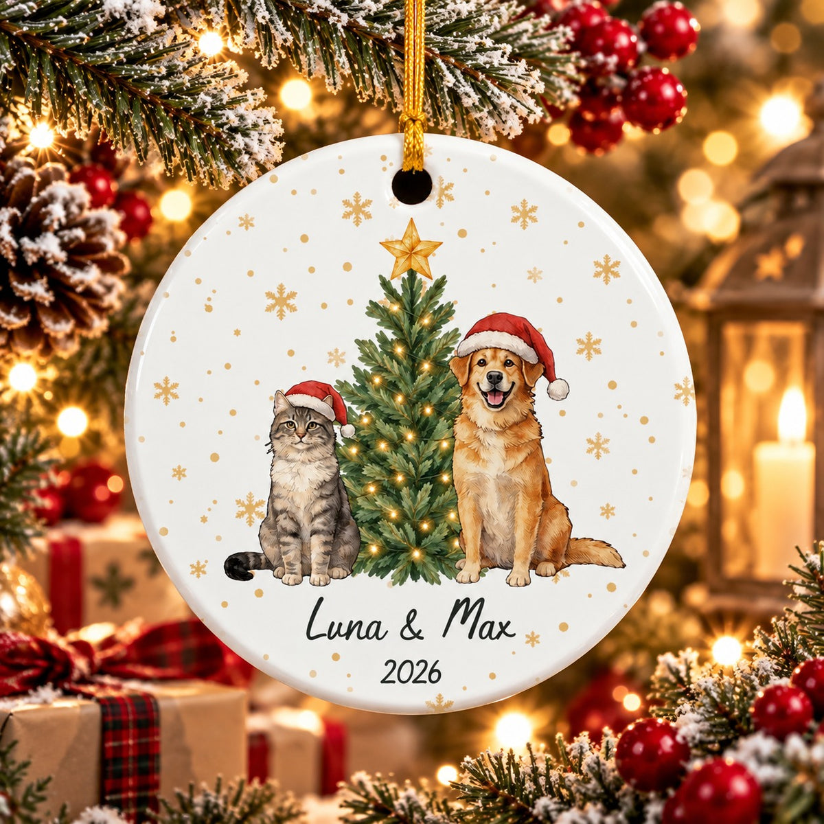 Personalized Dog and Cat Christmas Ornament with Names
