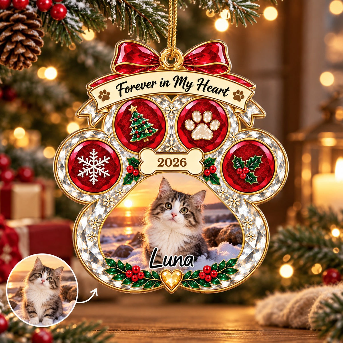 Personalized Pet Memorial Photo Christmas Ornament, Dog Ornament Gift