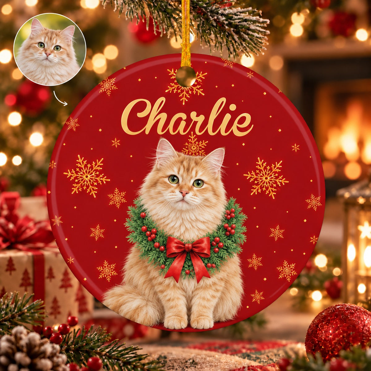 Personalized Cat Photo Christmas Ornament, Christmas Gift