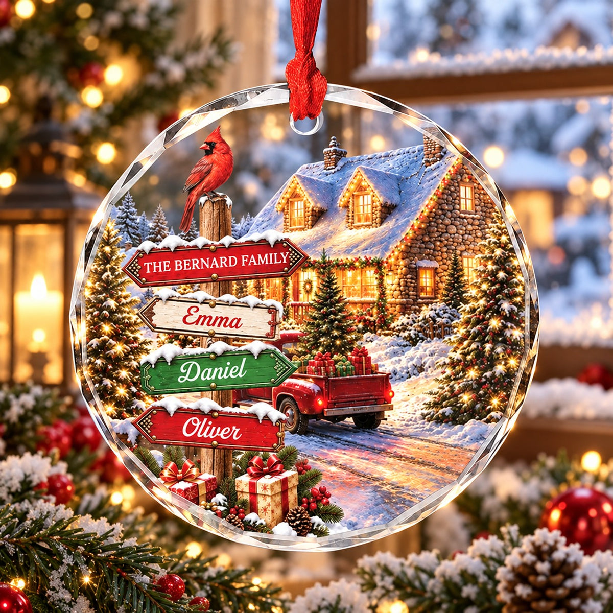 Personalized Family Glass Christmas Ornament, Christmas Gift