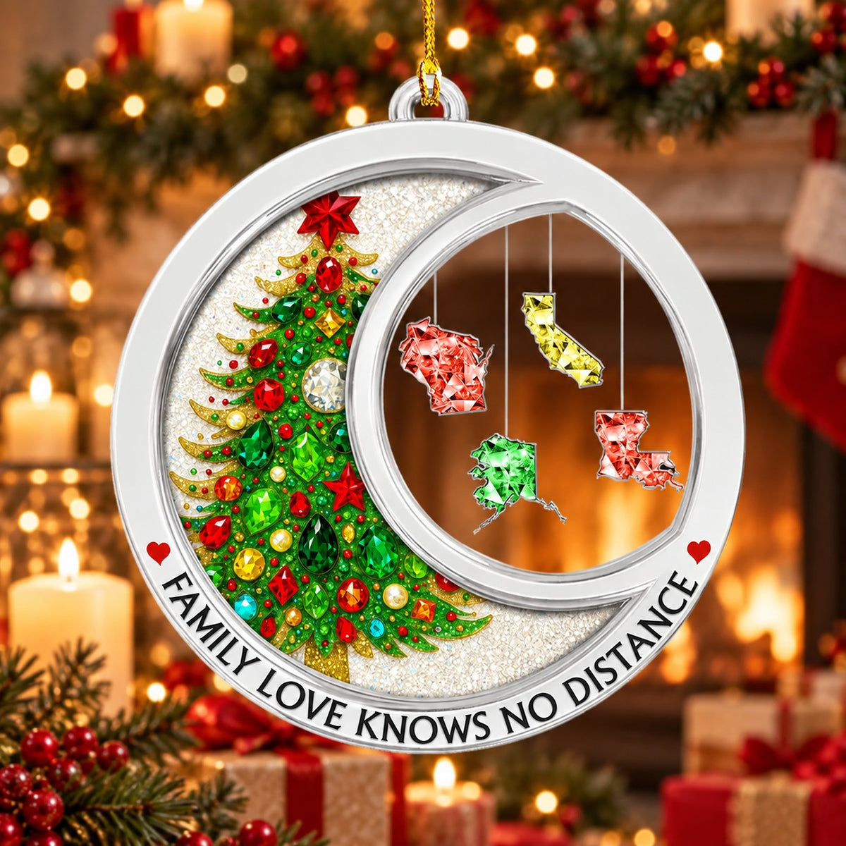 Personalized Long Distance Family Christmas Ornament with States