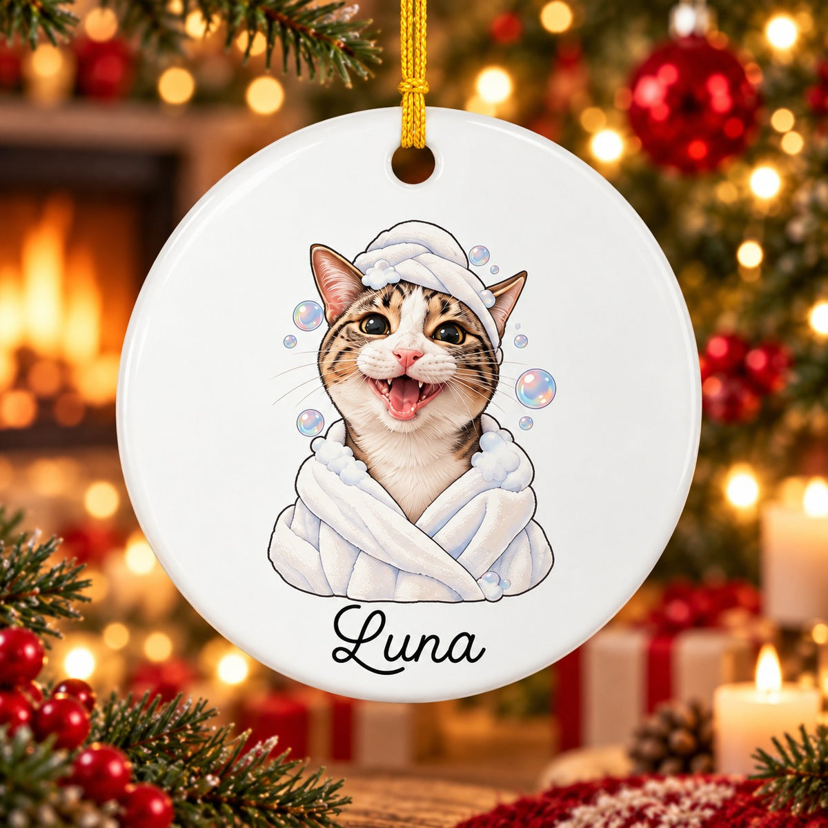 Personalized Pet Photo Christmas Ornament with Custom Name
