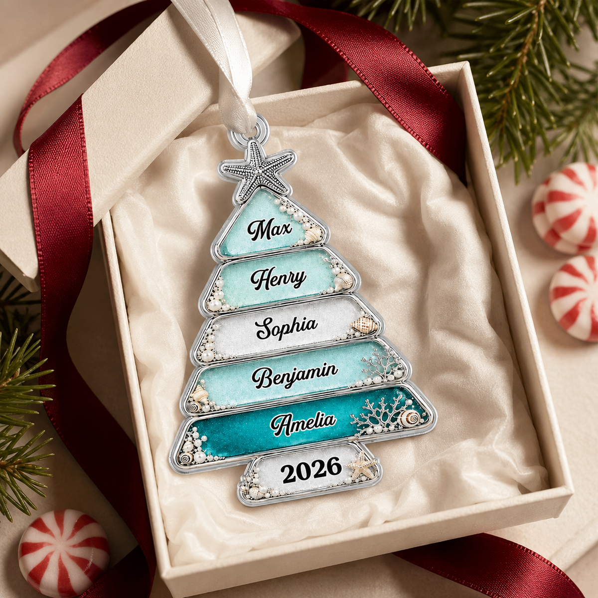 Personalized Coastal Family Christmas Ornament