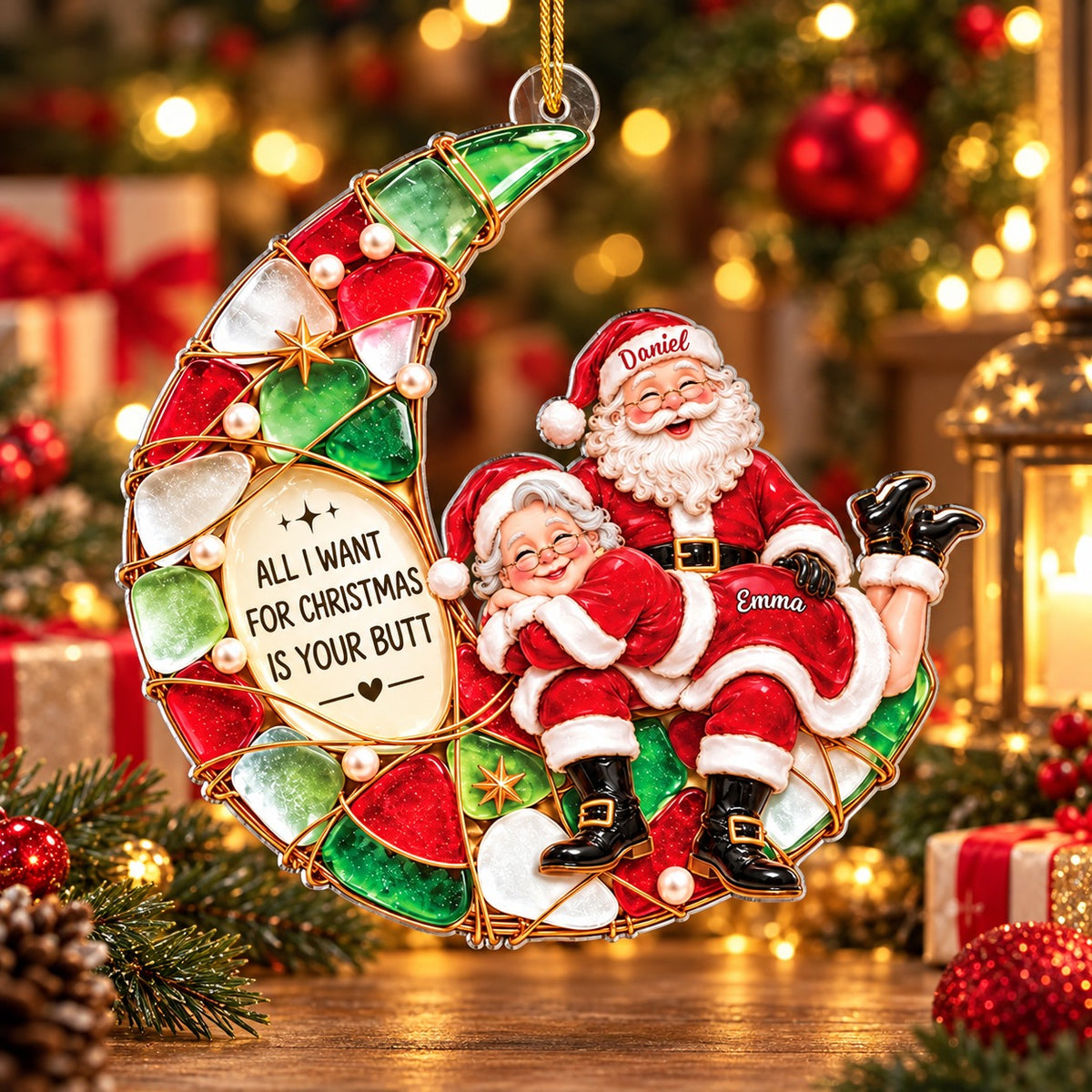 Personalized Funny Santa Couple Christmas Ornament, Christmas Gift