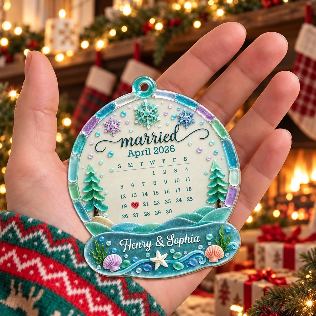 Personalized Wedding Date Calendar Christmas Ornament