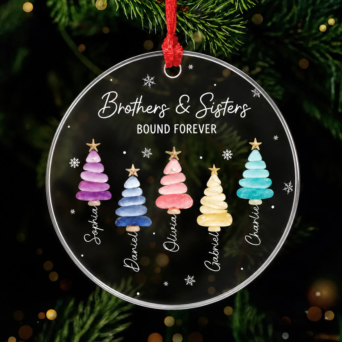 Personalized Sibling Christmas Tree Glass Ornament