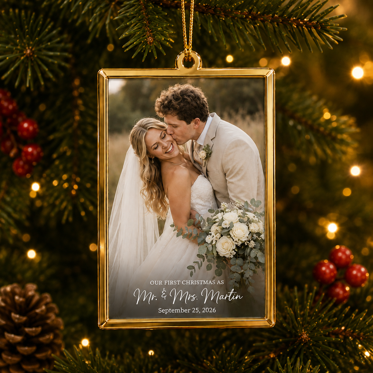 Personalized Wedding Photo Christmas Ornament