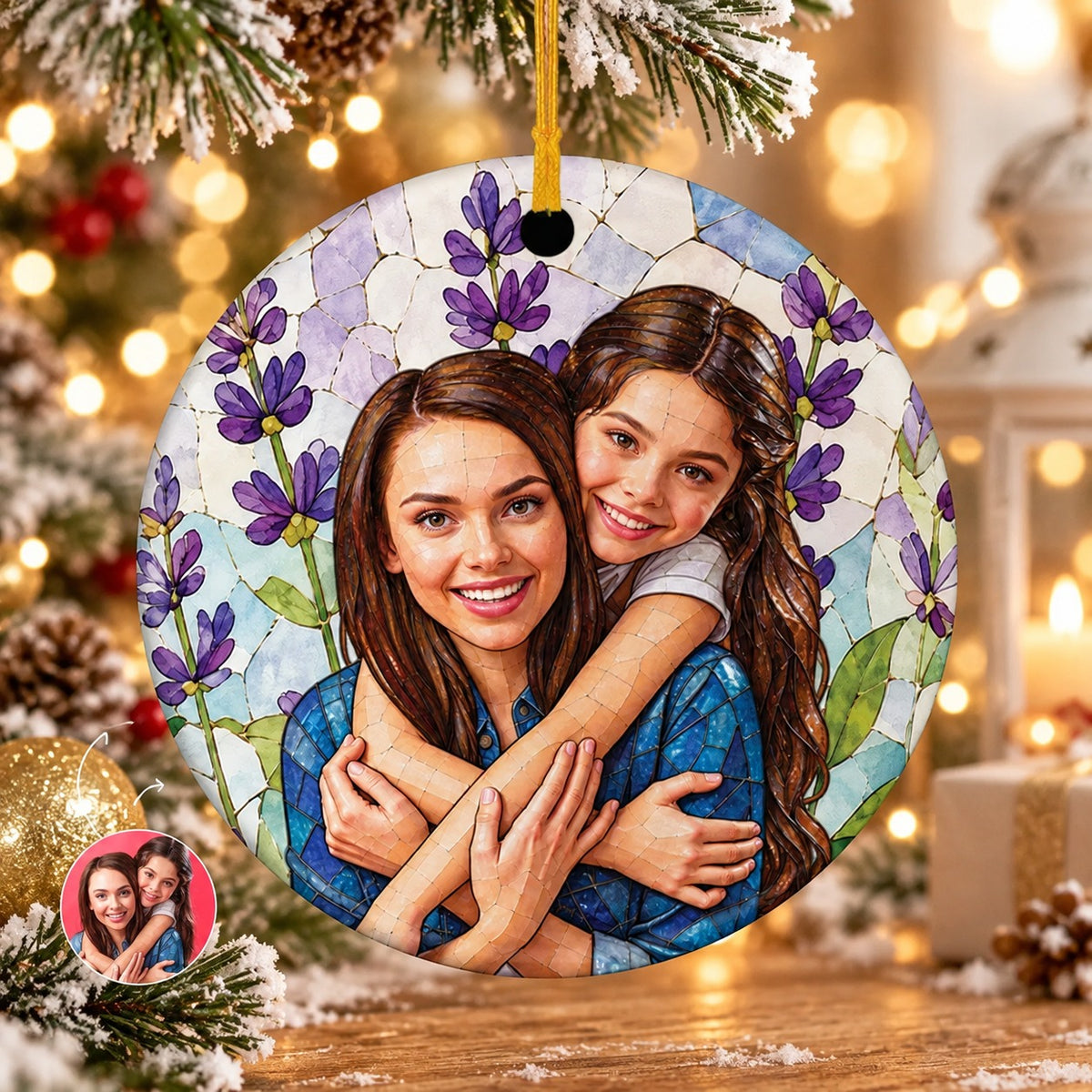 Personalized Mother Daughter Photo Mosaic Christmas Ornament Gift
