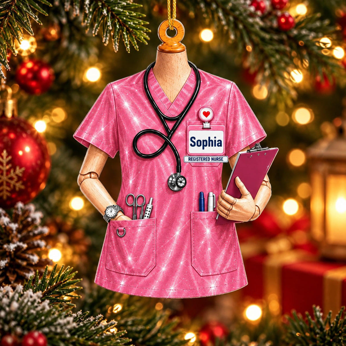 Personalized Nurse Scrubs Christmas Ornament, Christmas Gift