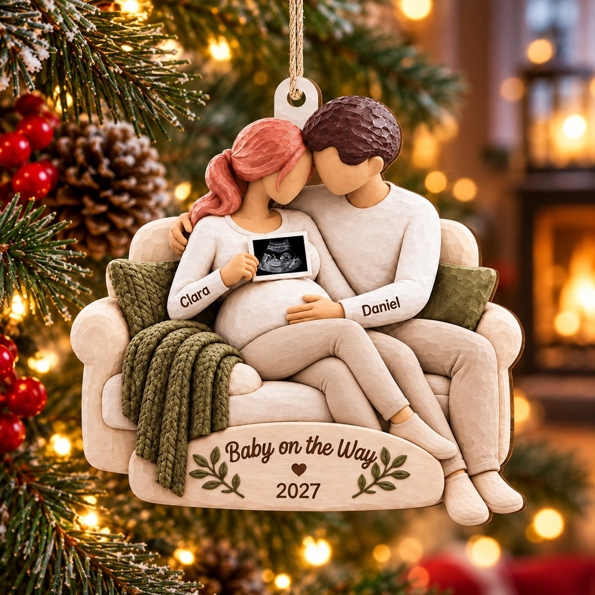 Personalized Pregnancy Announcement Christmas Ornament with Ultrasound Photo