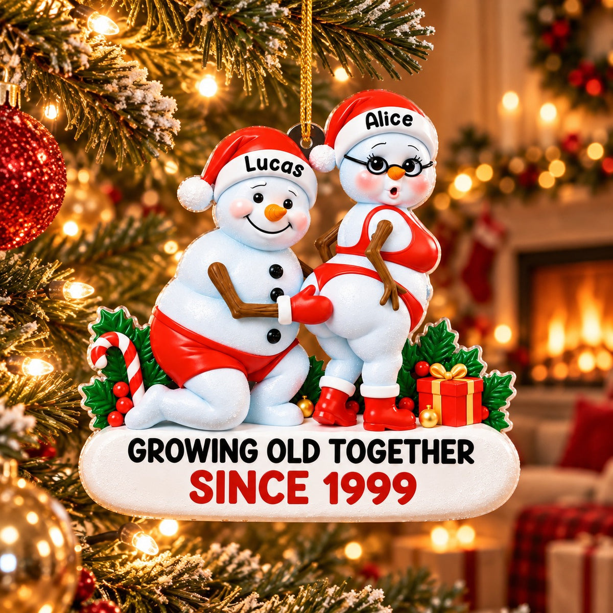 Personalized Funny Snowman Couple Christmas Ornament, Christmas Gift
