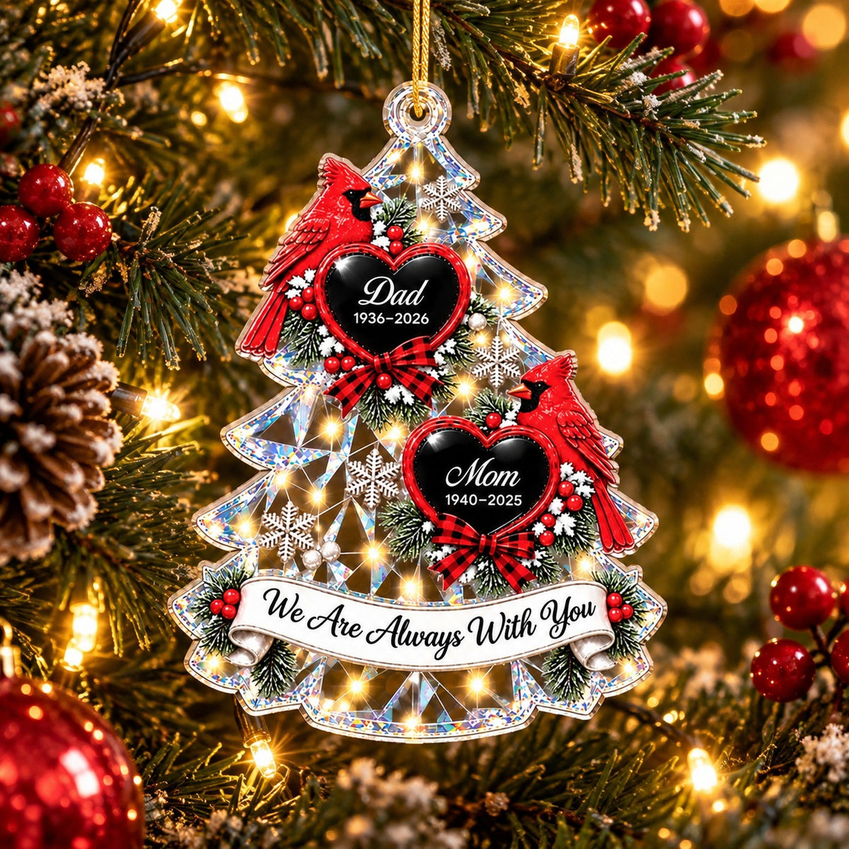Personalized Cardinal Memorial Christmas Tree Ornament for Parents
