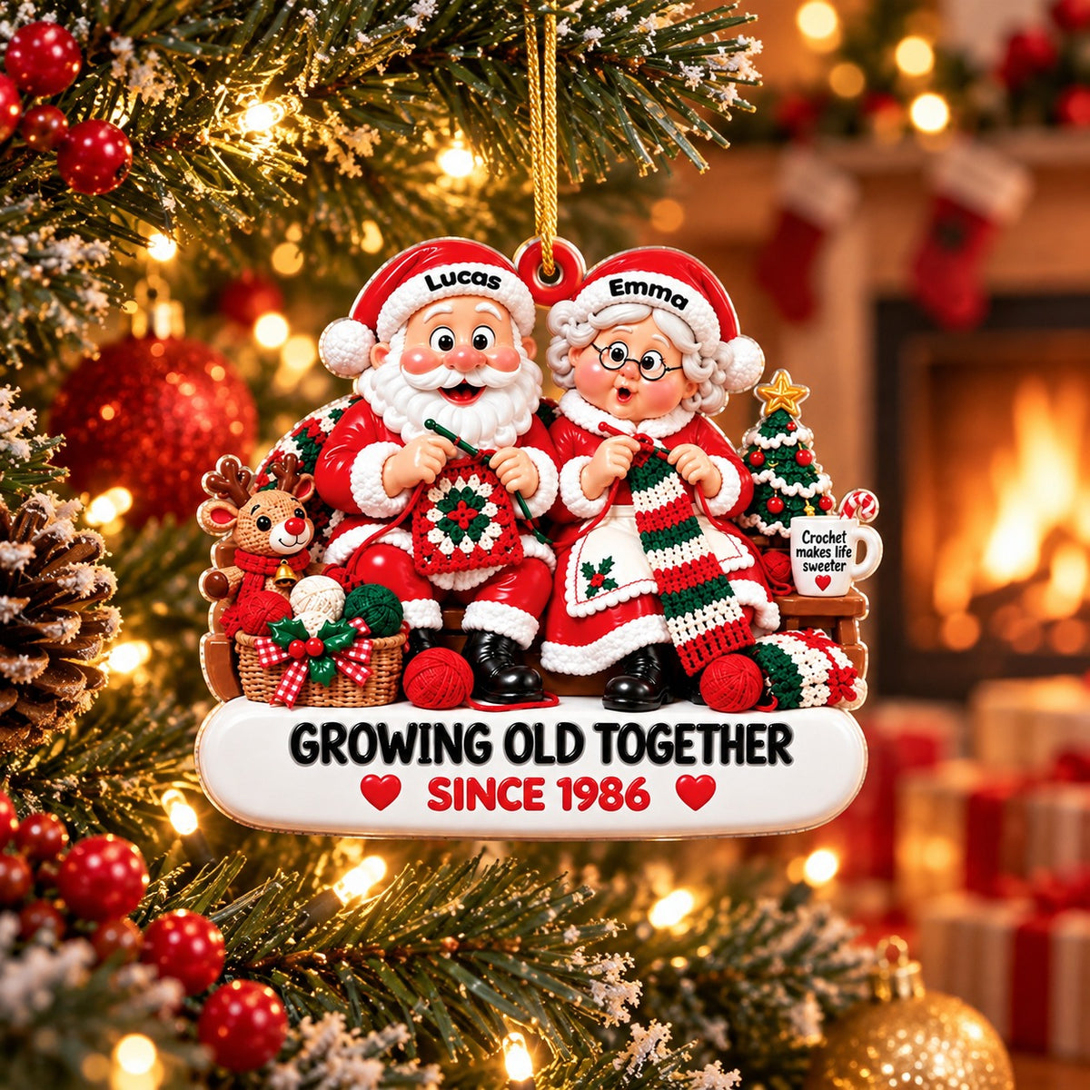 Personalized Santa Couple Crochet Christmas Ornament, Christmas Gift
