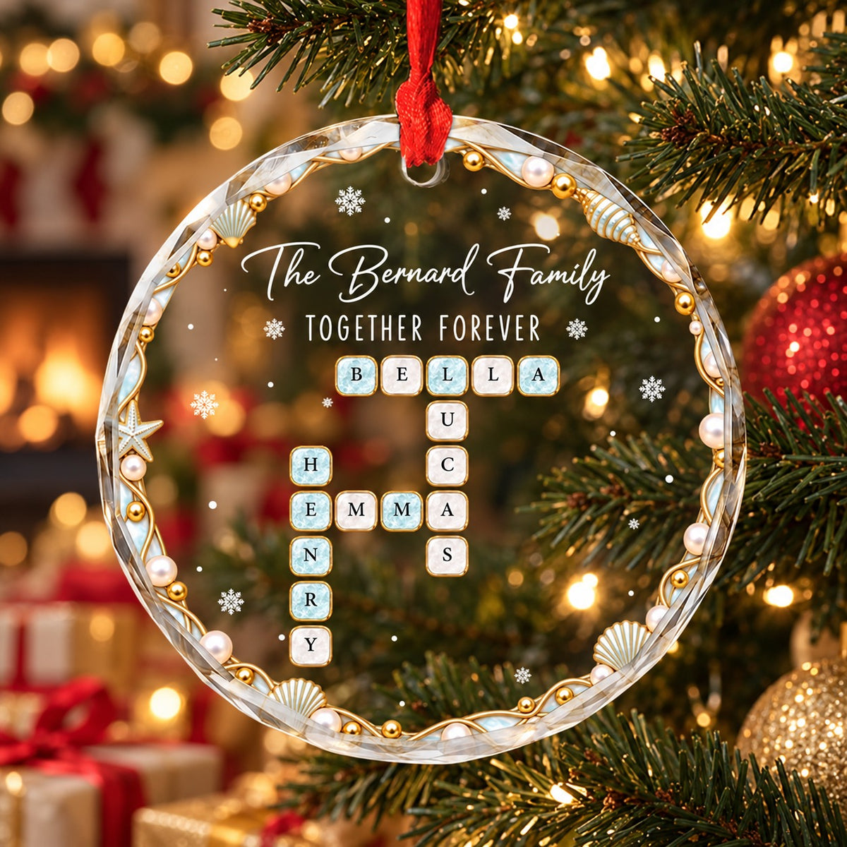 Personalized Family Crossword Glass Christmas Ornament, Christmas Gift