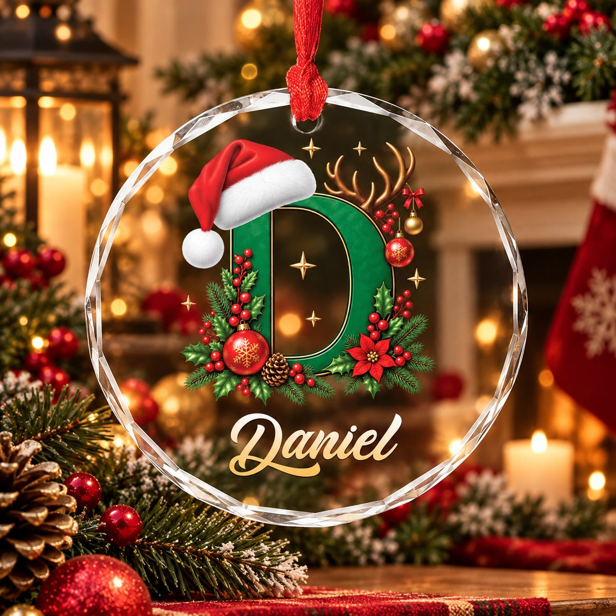 Personalized Glass Initial Christmas Ornament, Christmas Gift