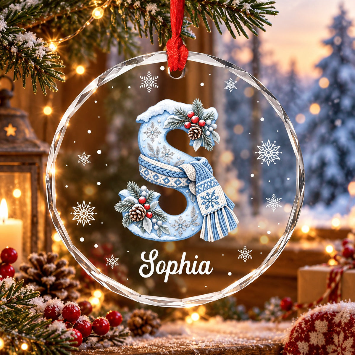 Personalized Glass Initial Christmas Ornament, Christmas Gift