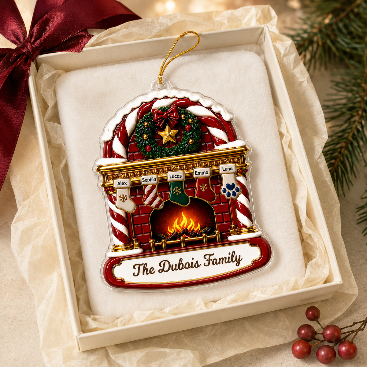 Personalized Family Fireplace Christmas Ornament product image 2 of 5