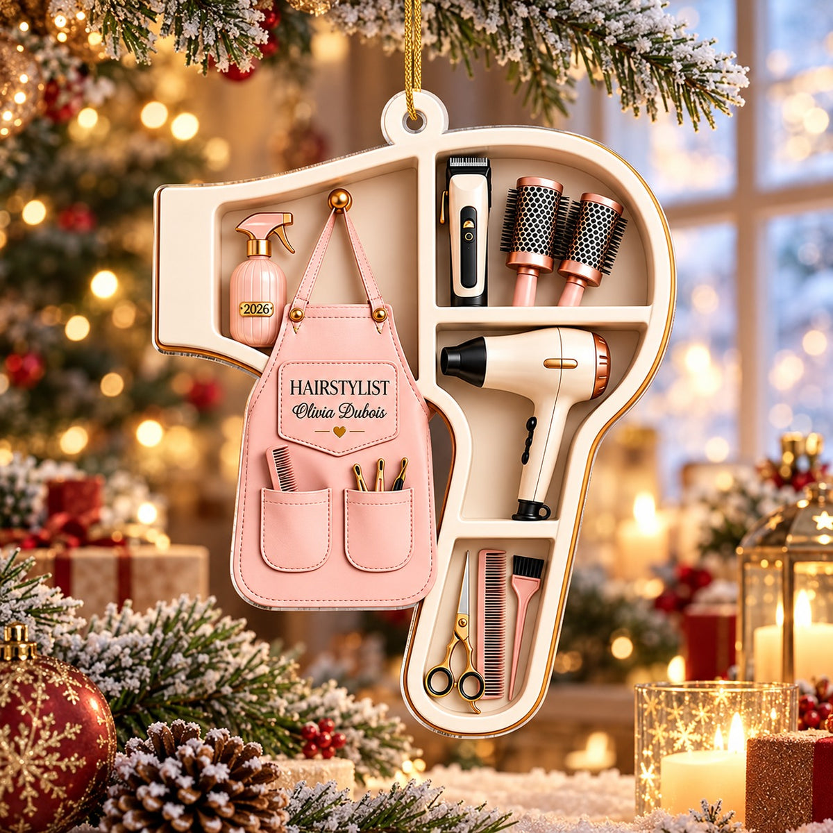 Personalized Hair Stylist Christmas 2 Layer Ornament