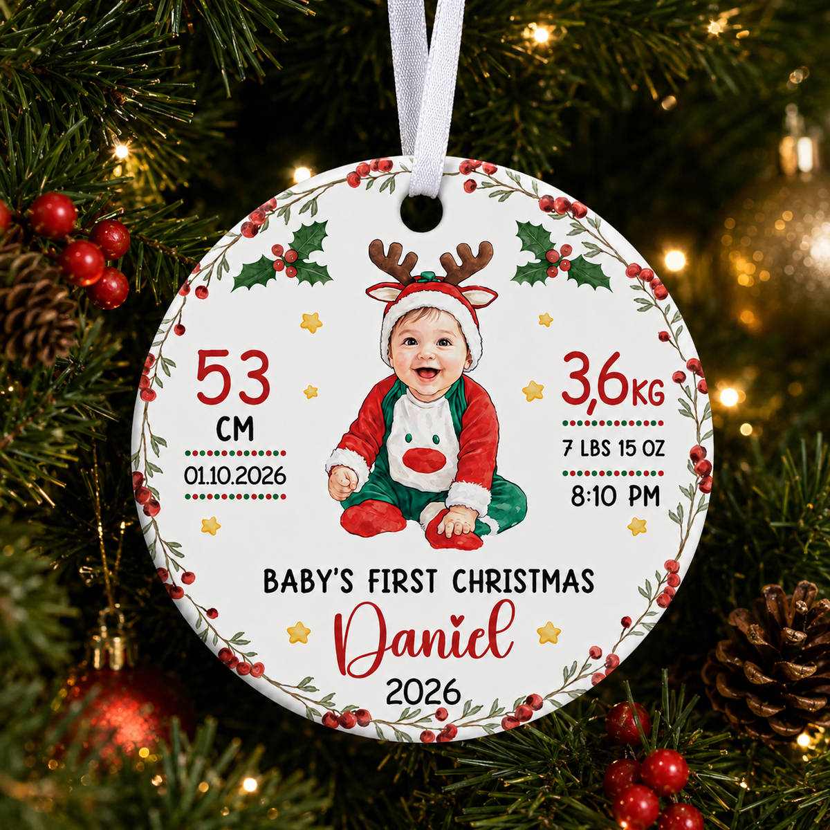 Personalized Baby First Christmas Ceramic Ornament, Glass Ornament product image 2 of 5