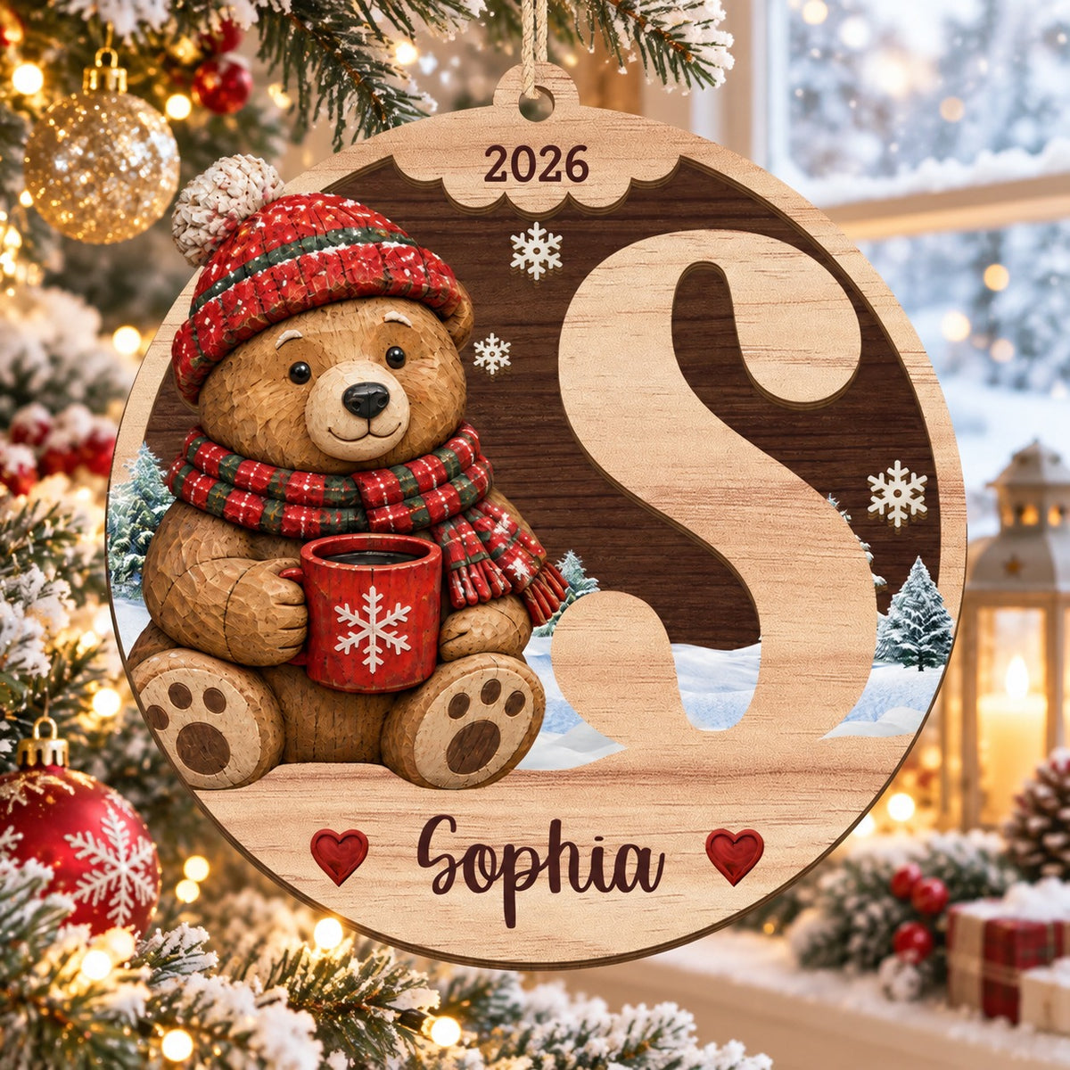 Personalized Wooden Initial Christmas 2 Layer Ornament