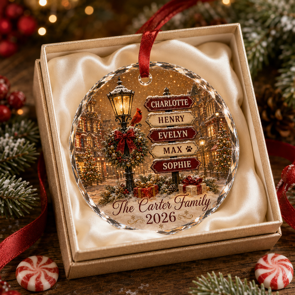 Personalized Family Christmas Glass Ornament