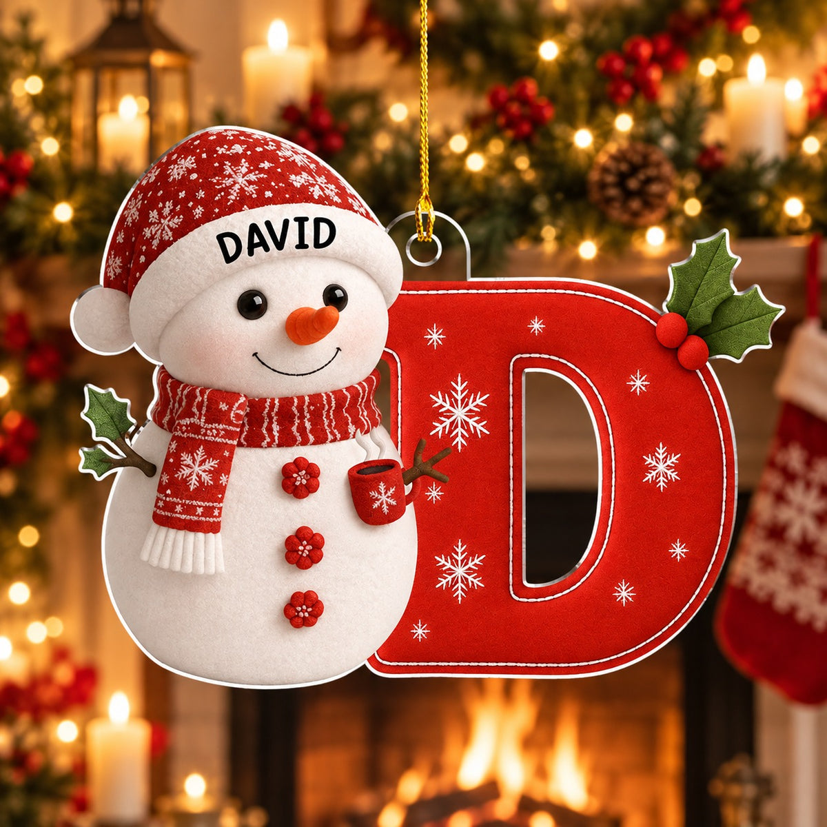 Personalized Snowman Initial Christmas Ornament, Christmas Gift