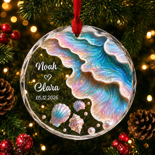 Personalized Couple Ocean Christmas Glass Ornament, Ceramic Ornament design example