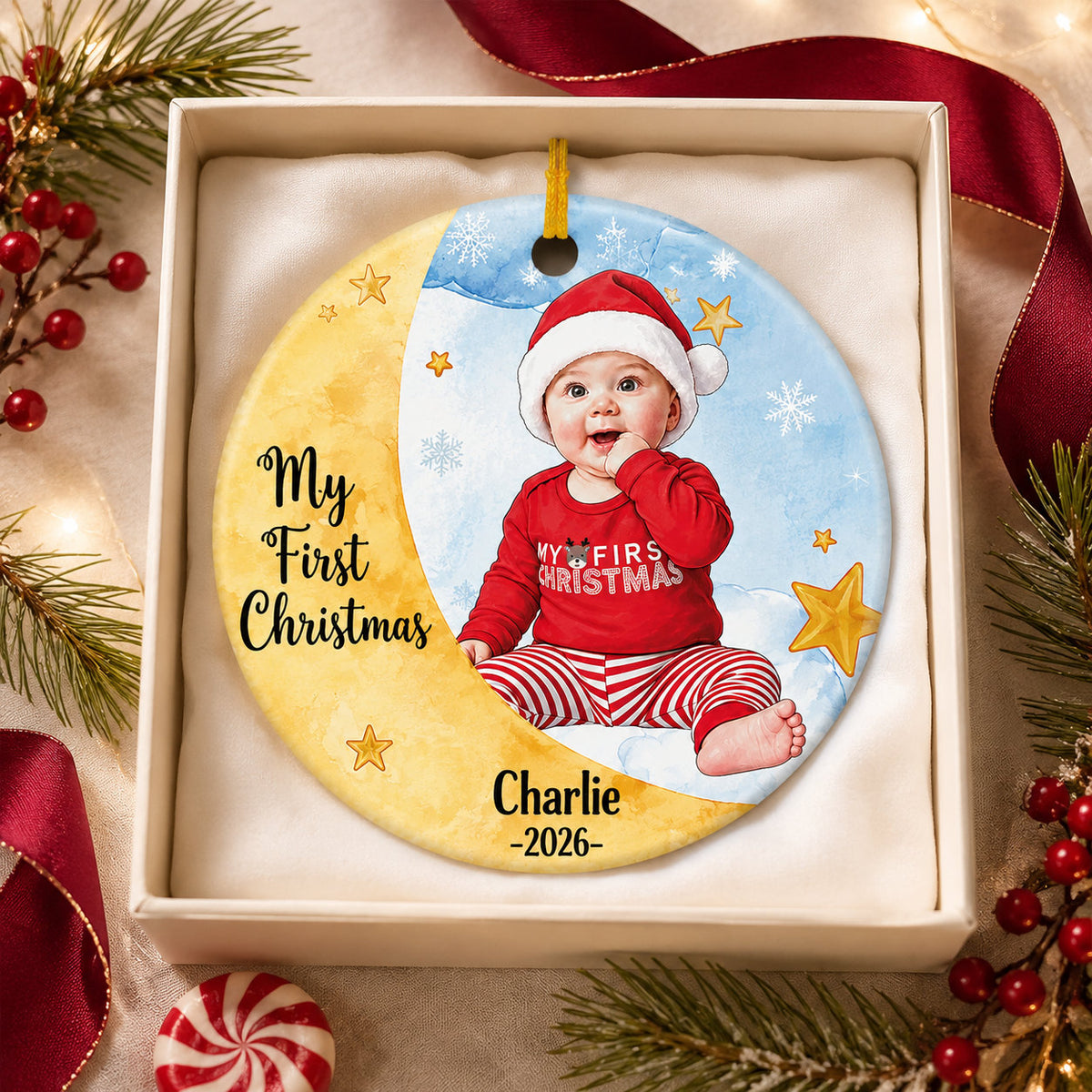 Personalized Baby First Christmas Moon Ornament product image 2 of 4