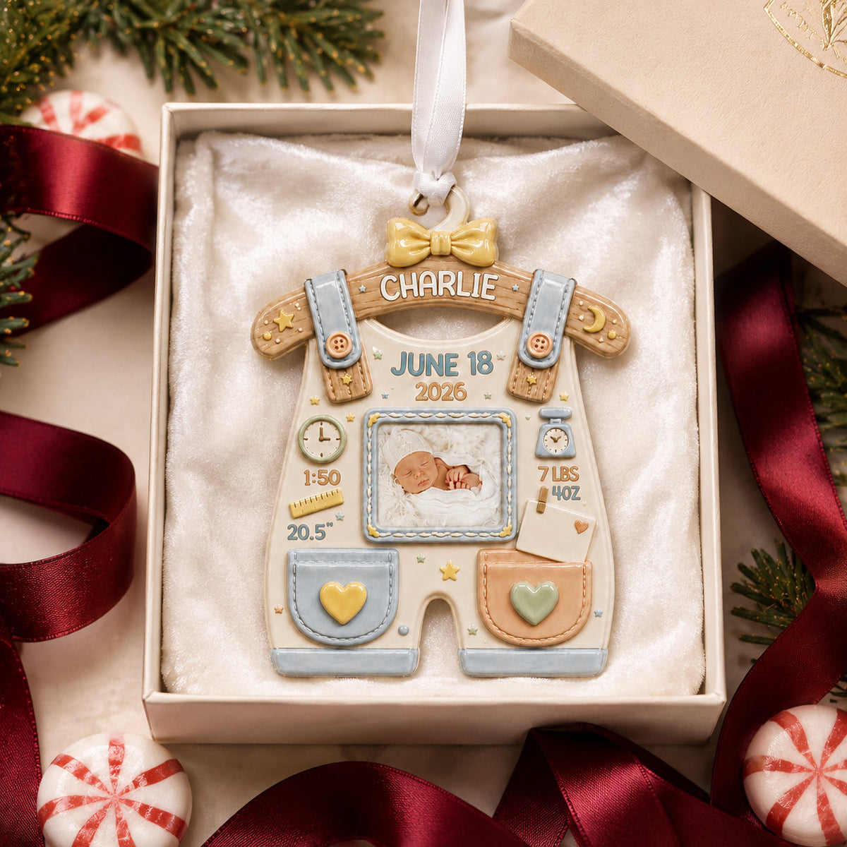Personalized Baby Birth 2 Layer Christmas Ornament product image 2 of 5