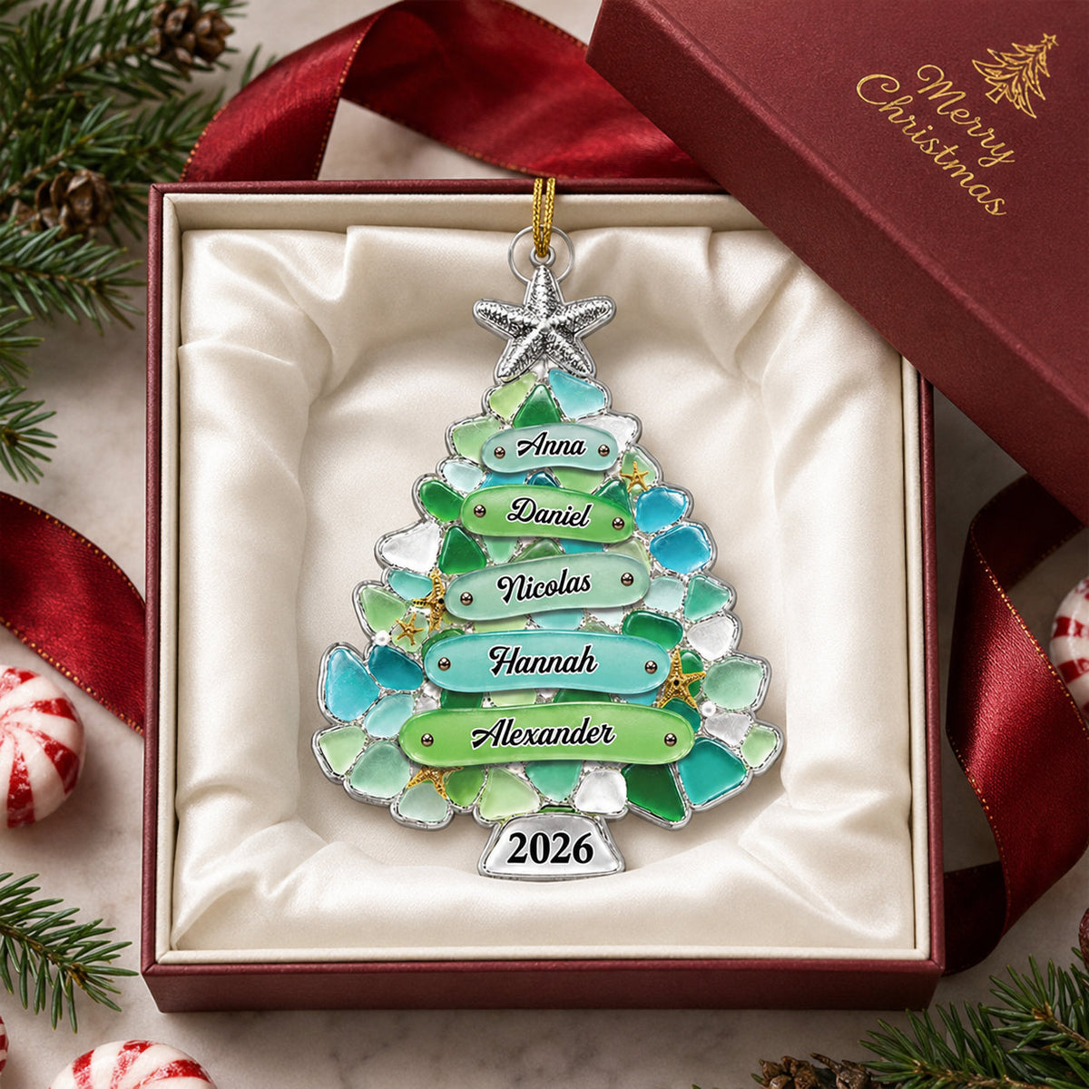 Personalized Sea Glass Family Christmas Ornament