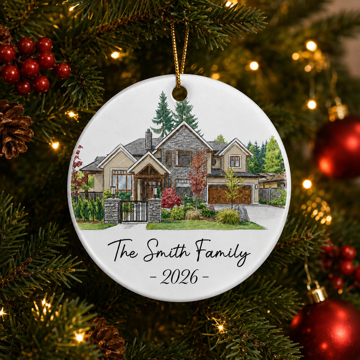 Personalized House Portrait Christmas Ornament