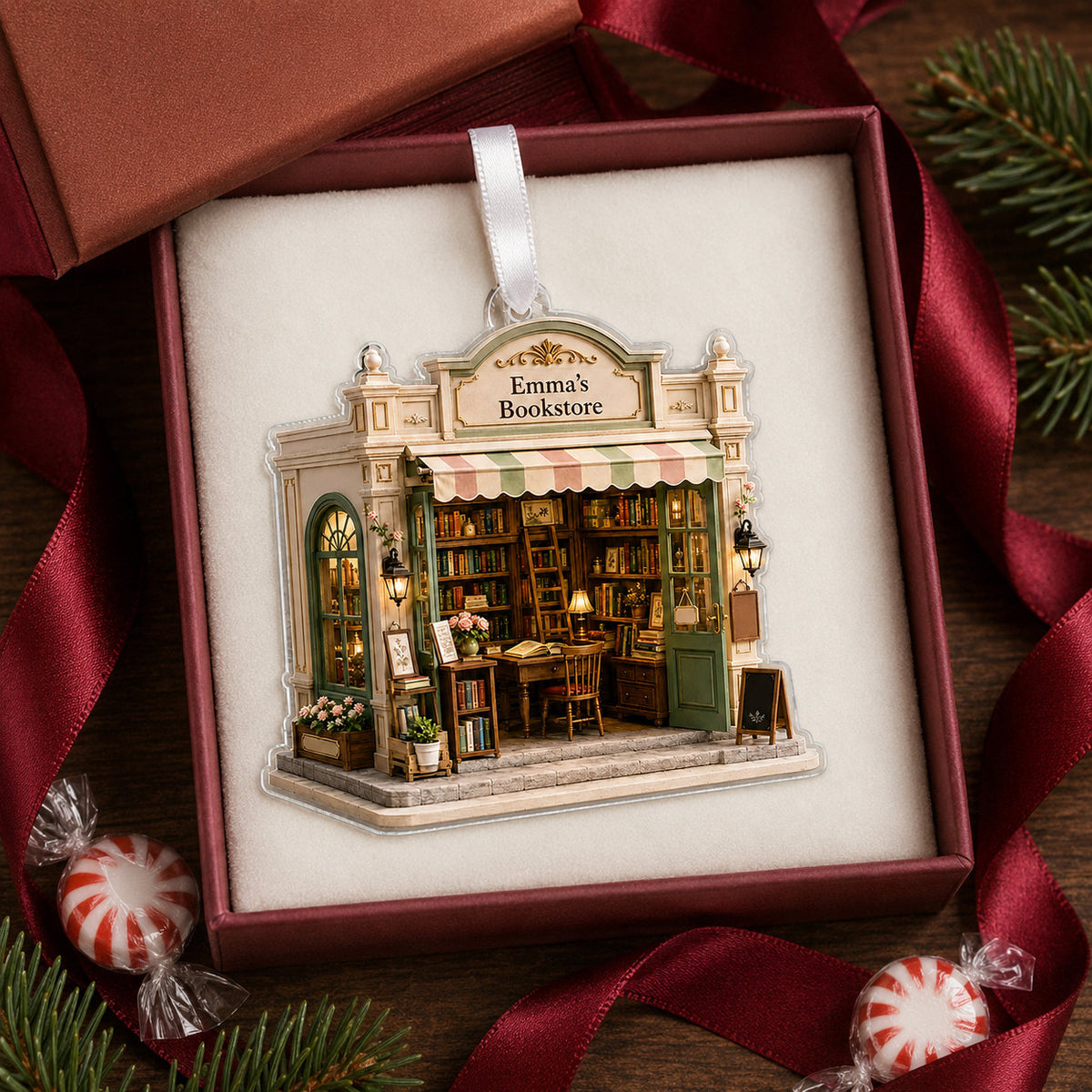 Personalized Bookstore Christmas Ornament, Book Love Gift product image 2 of 5