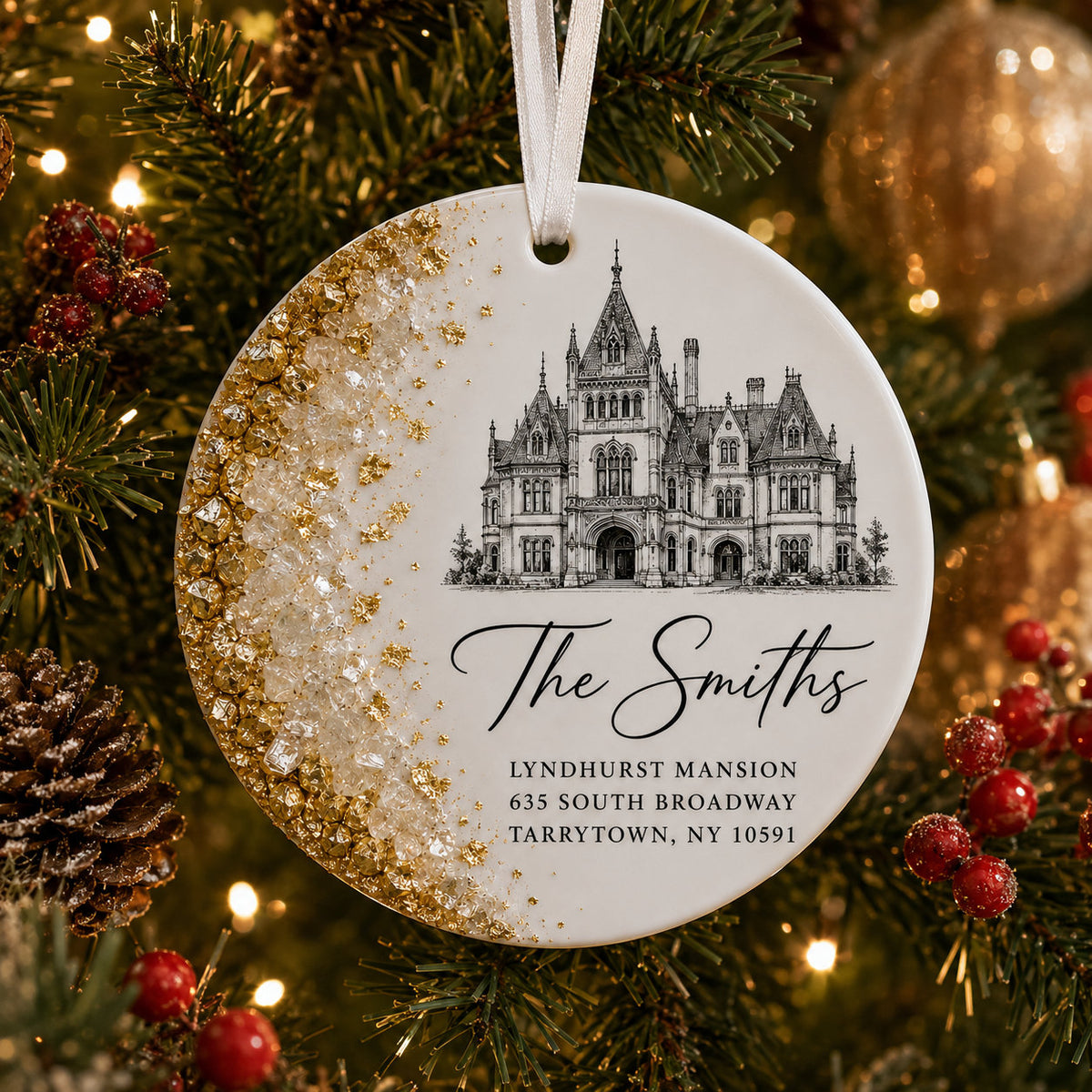 Personalized Wedding Venue Christmas Ceramic Ornament