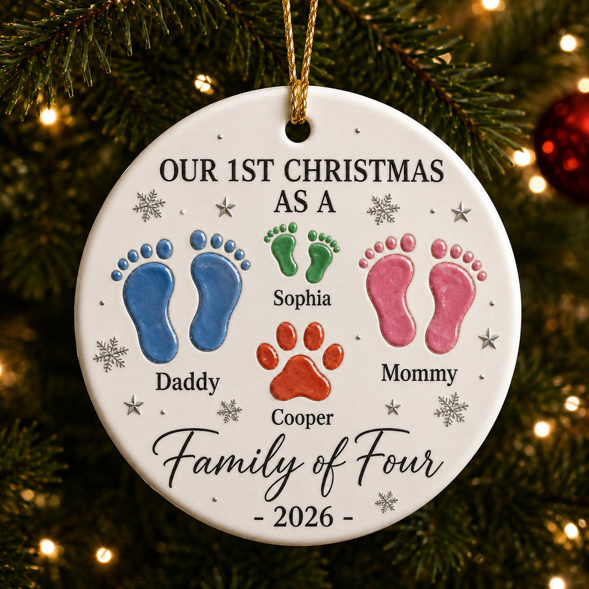 Personalized Family of Four Christmas Glass Ornament