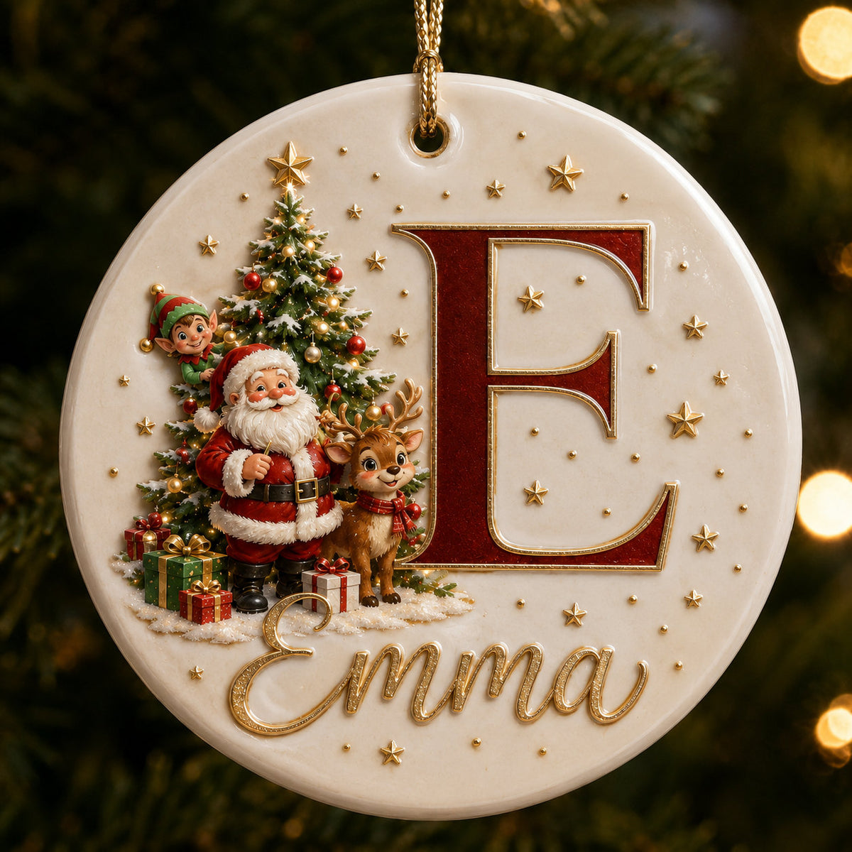 Personalized Santa Initial Name Christmas Ornament