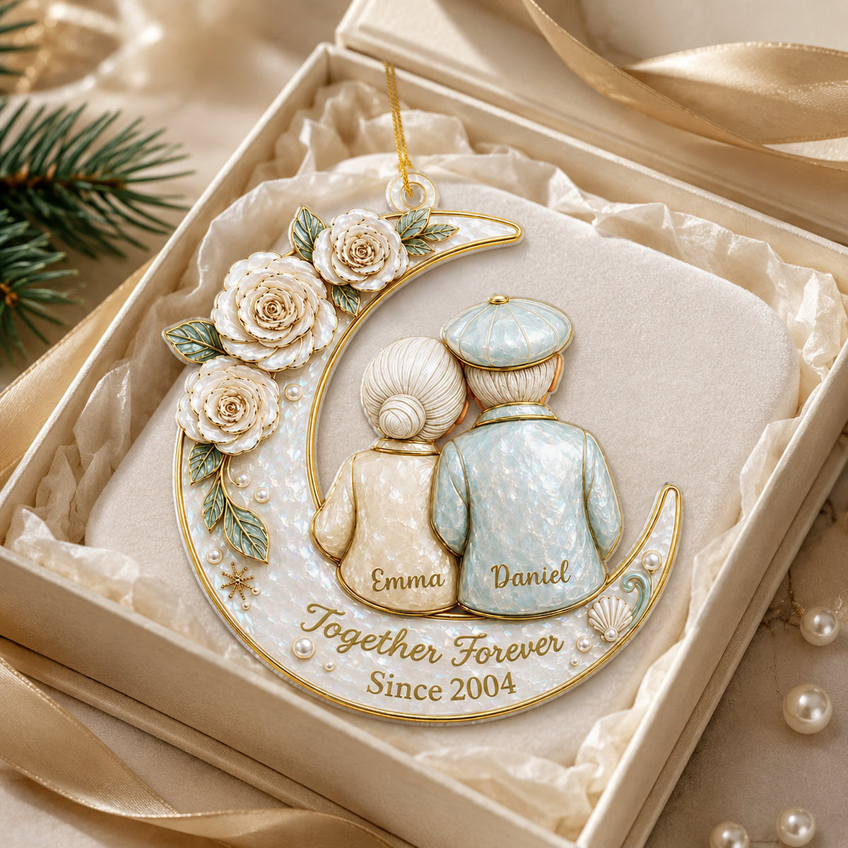 Personalized Couple Moon Christmas Ornament product image 4 of 5