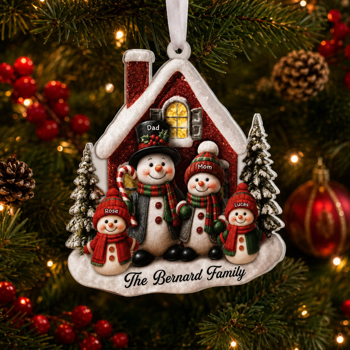 Personalized Snowman Family Christmas 2 Layer Ornament