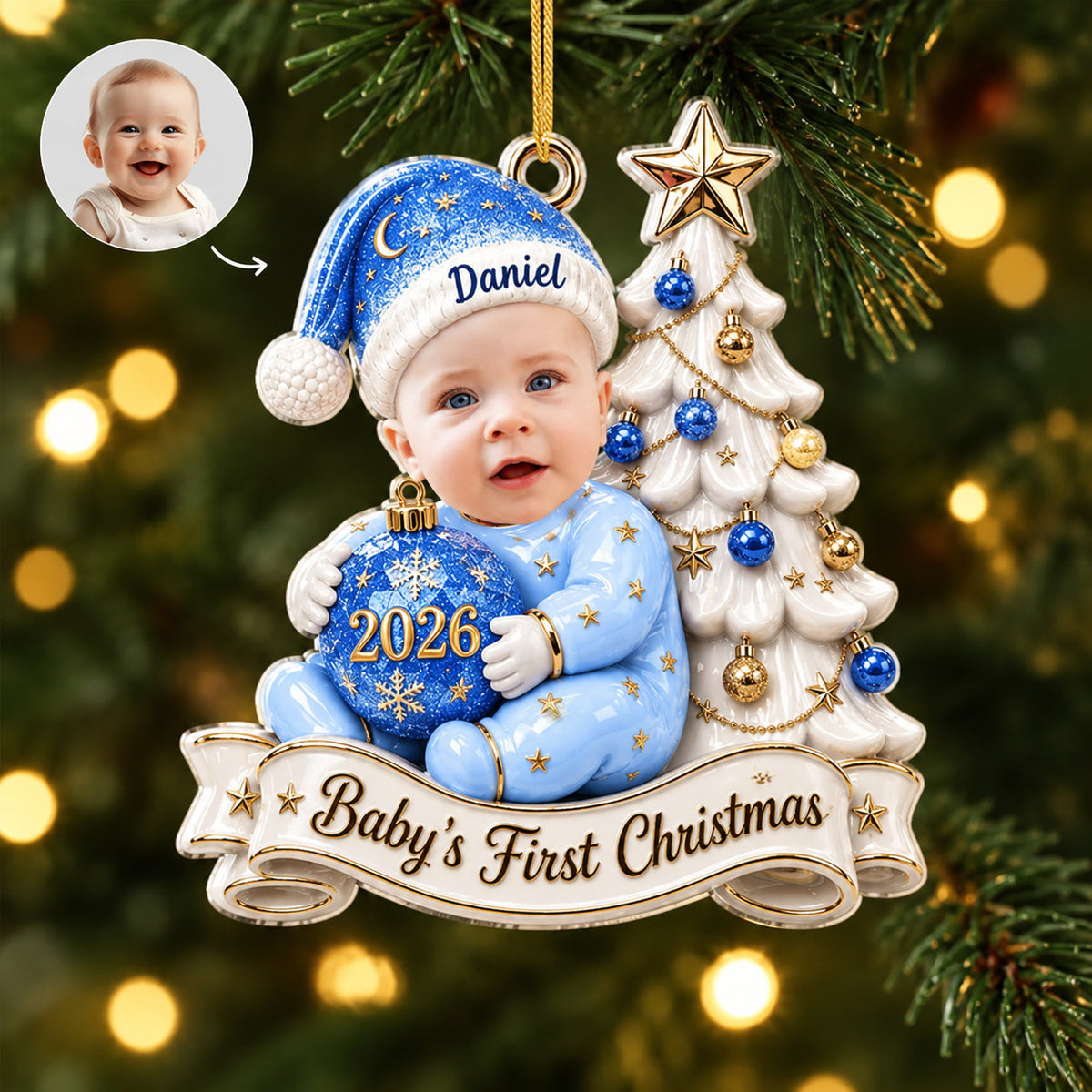 Personalized Baby First Christmas Photo Ornament