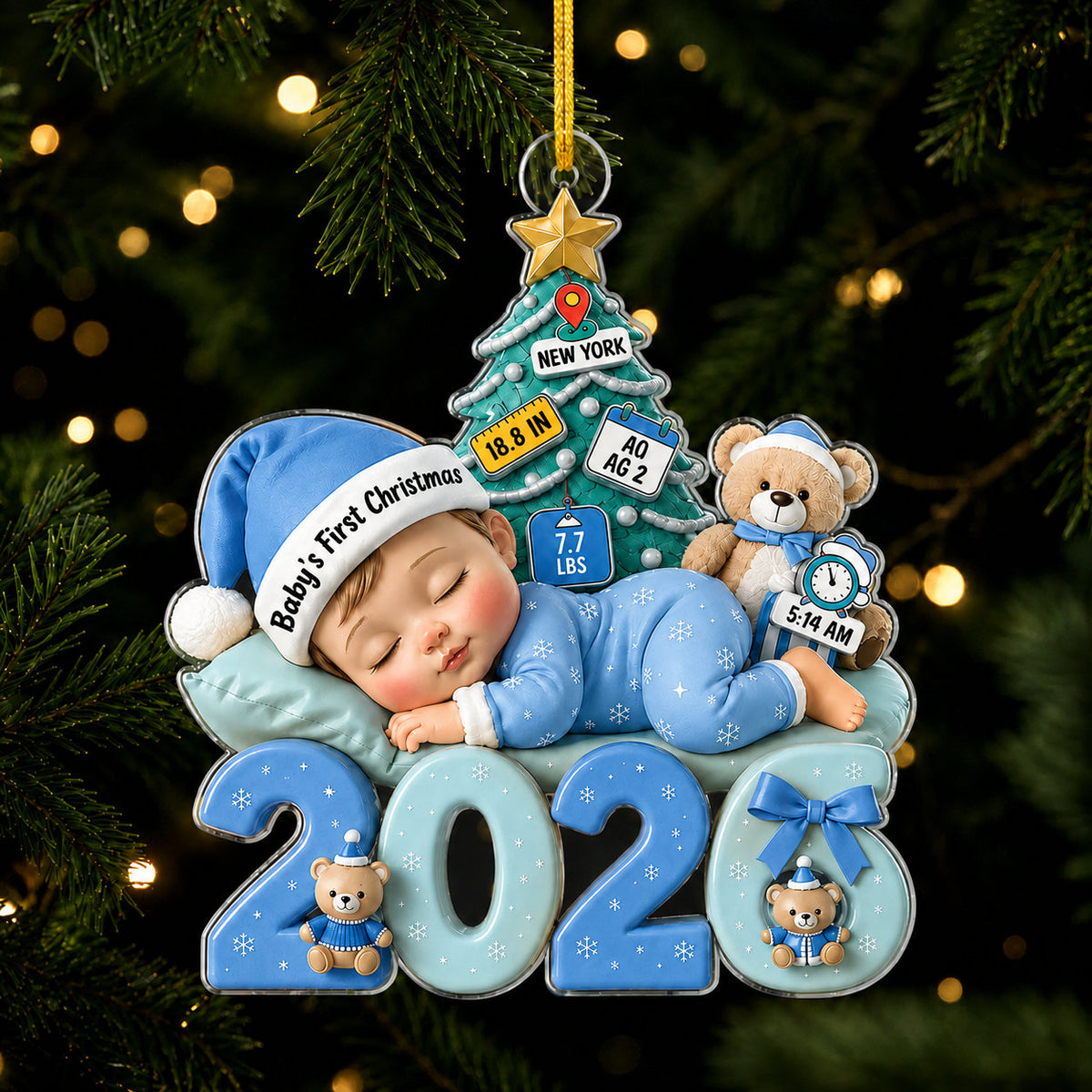 Personalized Baby First Christmas Birth Details Ornament product image 2 of 7