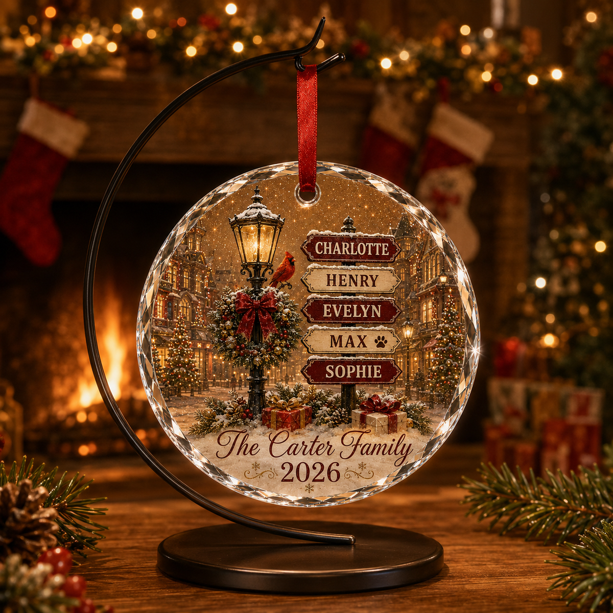 Personalized Family Christmas Glass Ornament