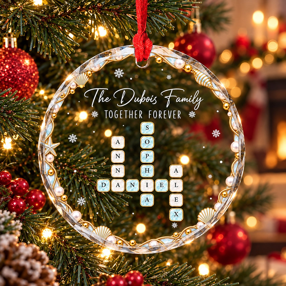 Personalized Family Crossword Glass Christmas Ornament, Christmas Gift
