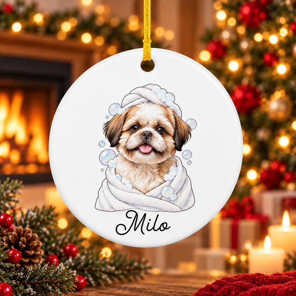 Personalized Pet Photo Christmas Ornament with Custom Name